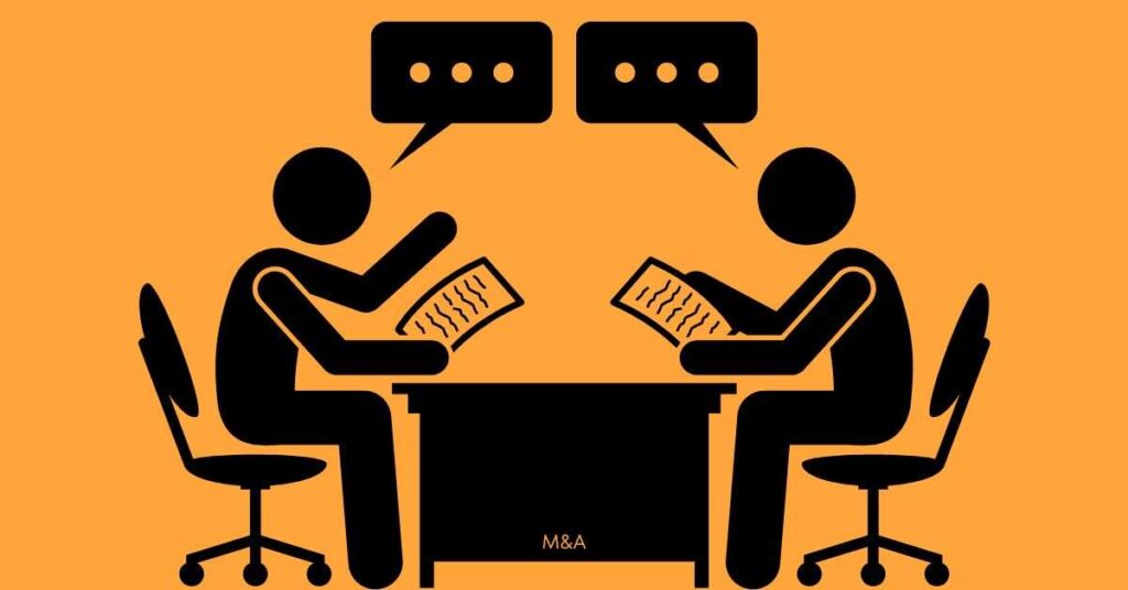 Animated drawing of two individuals at a table across from each other
