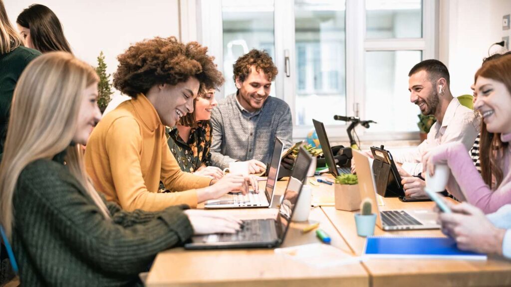 Young people in co-working creative space