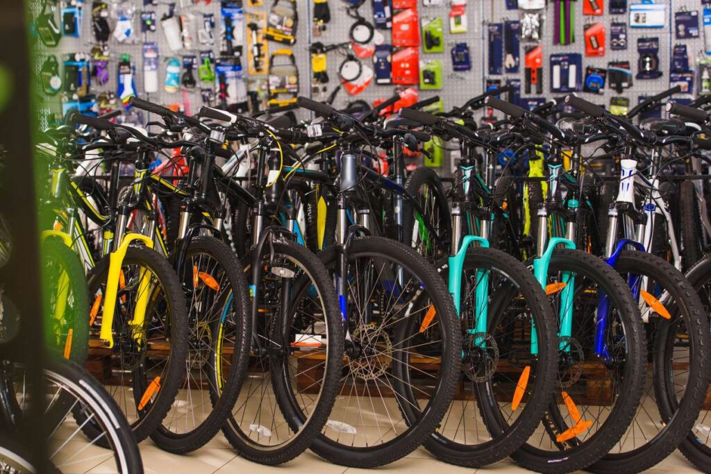 various bikes displayed in bicycle shop